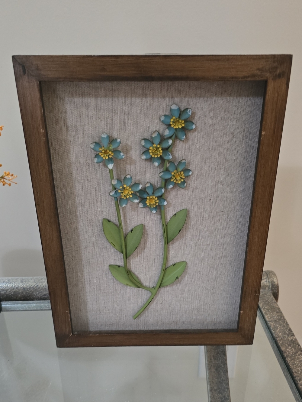Blue Floral Metal Wall Art In Wooden Frame - Home Accents - 12" X 9" X 1"